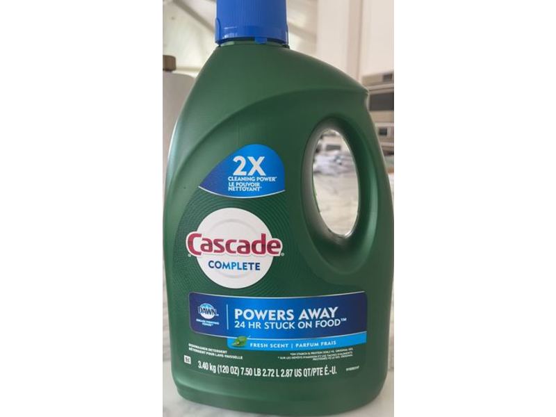Cascade Complete Dishwashing Liquid Gel Detergent, Fresh Scent, 120 oz/3.40 kg