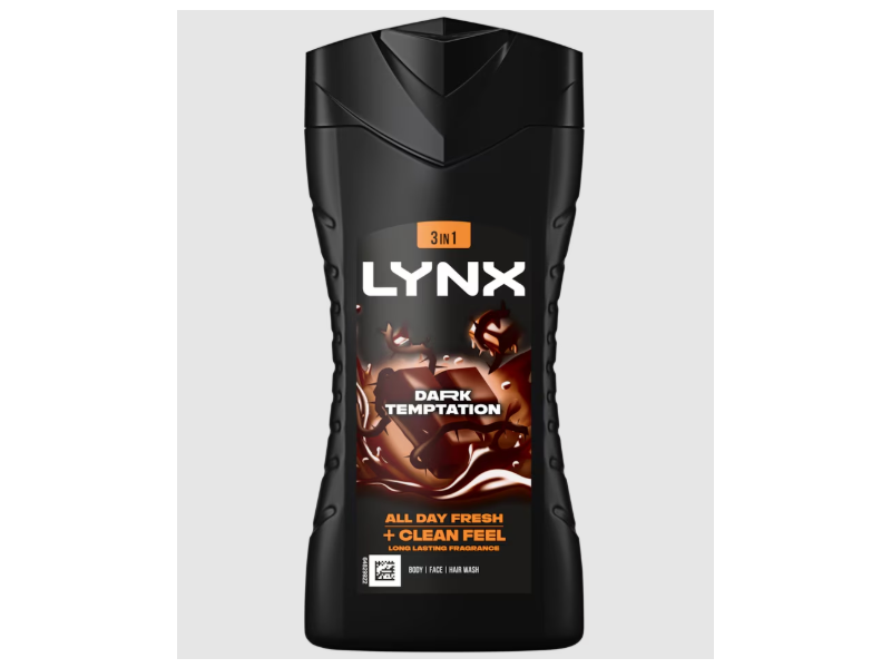 Lynx All Day Fresh + Clean Feel 3 In 1 Body, Face & Hair Wash, Dark Temptation, 225 mL