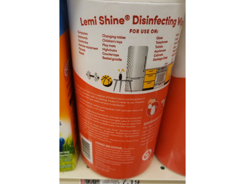 Lemi Shine Disinfecting Wipes, Fresh Lemon, 75 Wipes, 6 Count
