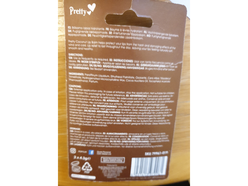 Pretty Moisturising Lip Balm, Coconut, 2 Count