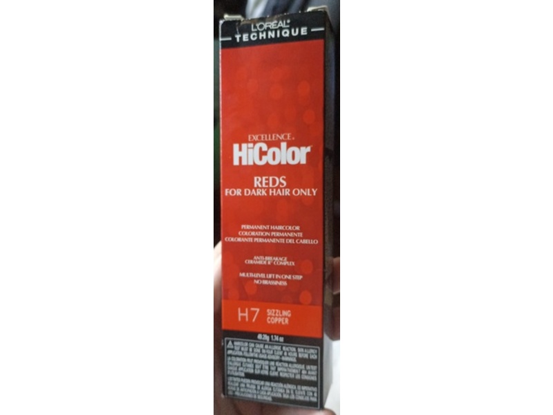 L'OREAL TECHNIQUE Excellence HiColor Permanent Hair Color, H7 Sizzling Copper, 1.74 oz/49.29 g