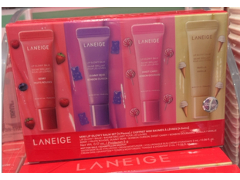 Laneige Mini Lip Glowy Tinted Lip Balm Set, Berry + Gummy Bear + Sweet Candy and Vanilla, 0.17 oz/5g