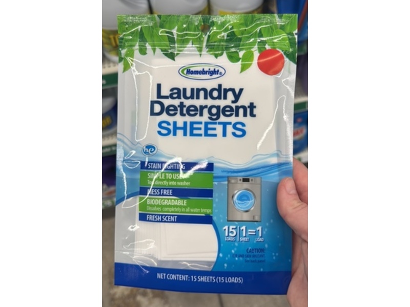 Homebright Laundry Detergent Sheets, 15 Loads, 15 Count