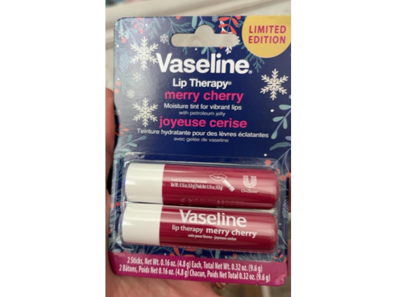 Vaseline Lip Therapy, Merry Cherry, 0.32 fl oz/9.6 g, Count 2, Pack Of 2