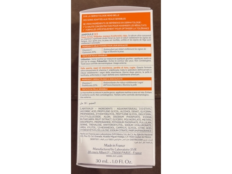 SVR Vitamin C Brightening Face Serum,1 fl oz/30 mL