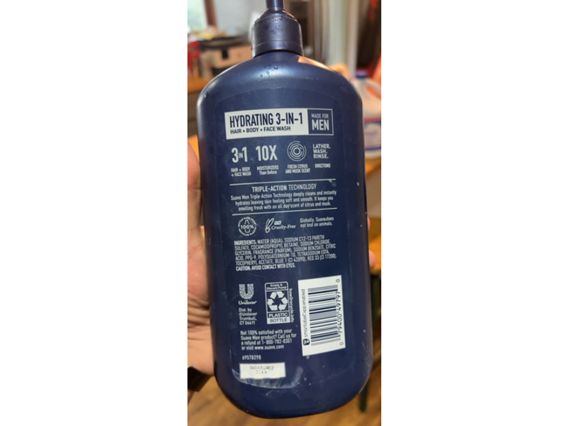 Suave Hydrating 3 In 1 Hair + Body + Face Wash, Citrus & Musk, 30 fl oz/887 mL