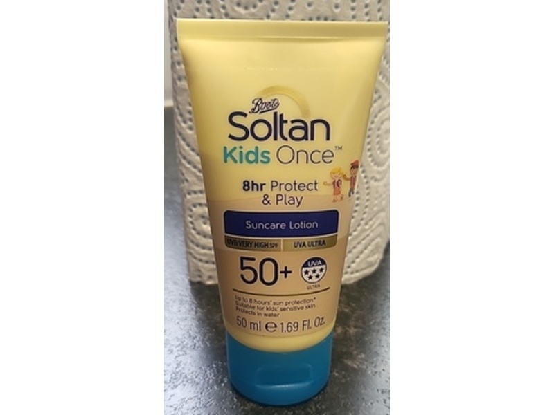 Boots Soltan Kids Once Protect & Play Suncare Lotion, SPF 50+, 1.69 fl oz/50 mL