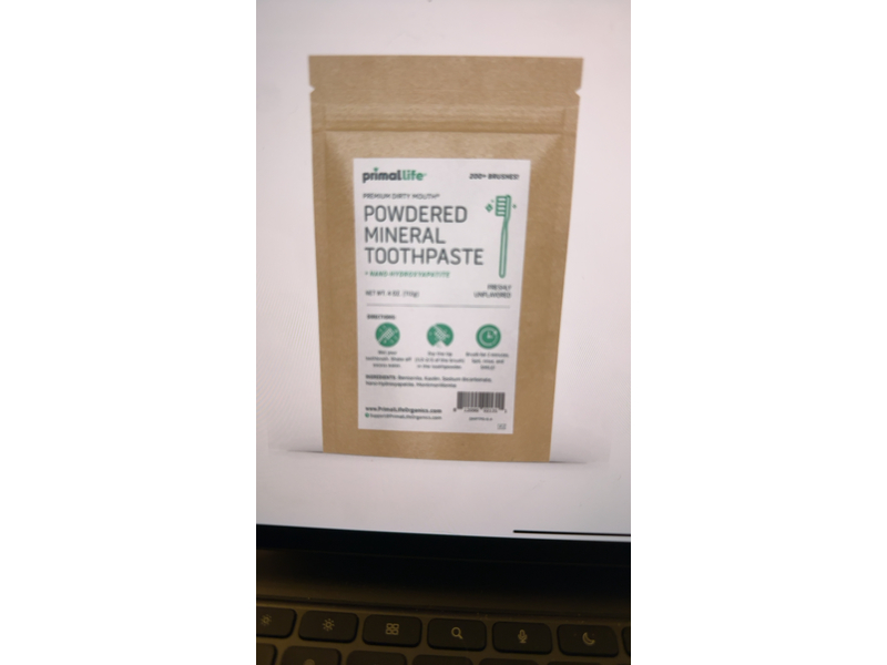 Primal Life Powdered Mineral Toothpaste, Freshly Unflavored, 4 oz/112 g
