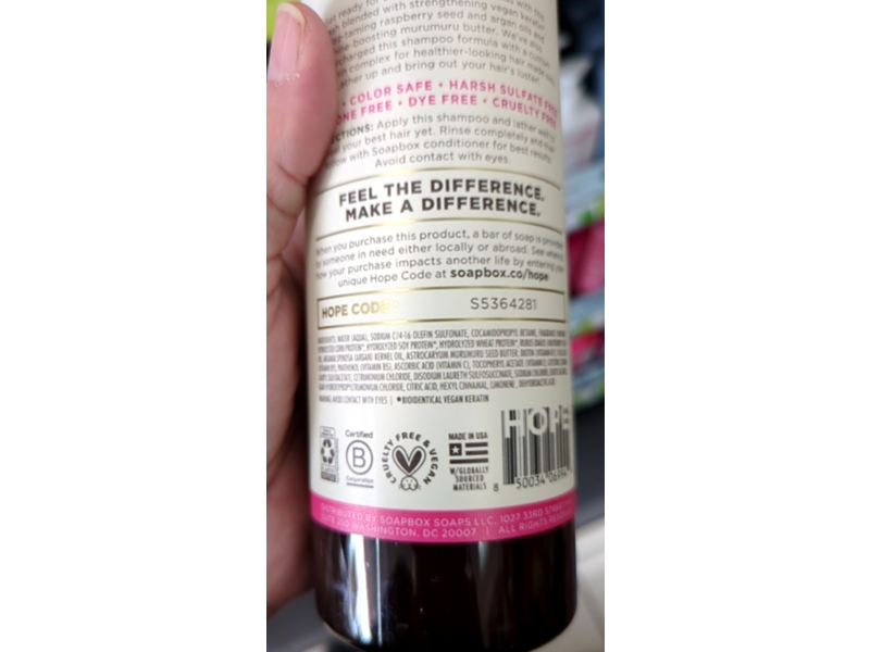 Soapbox Keratin Shine Boosting Nourishing Shampoo, Argan & Raspberry Seed Oil, 16 fl oz/473 mL, Pack Of 3