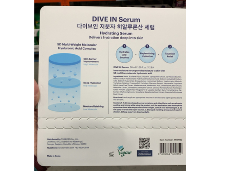 Torriden Dive In Hydrating Serum, Hyaluronic Acid Complex, 1.69 fl oz/50 mL, Pack Of 2