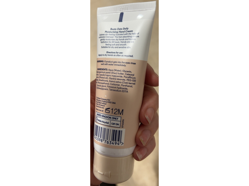 Boots Oats Daily Moisturising Hand Cream, Colloidal Oatmeal, 2.5 fl oz/75 mL