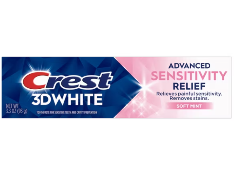 Crest 3D White Advanced Sensitivity Releif Toothpaste, Soft Mint, 3.3 oz/93 g