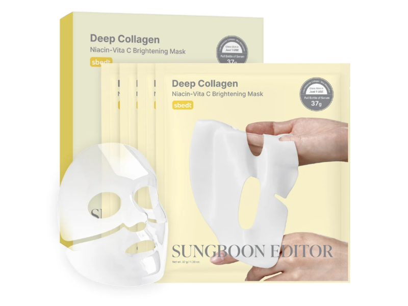 Sungboon Editor Brightening Mask, Deep Collagen + Niacin-Vita C, 1.30 oz/37 g, 4 Count