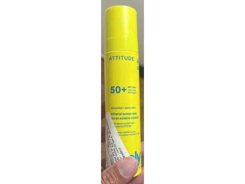 Attitude Sunly Mineral Sunscreen, SPF 50+, Unscented, 3 oz/85 g