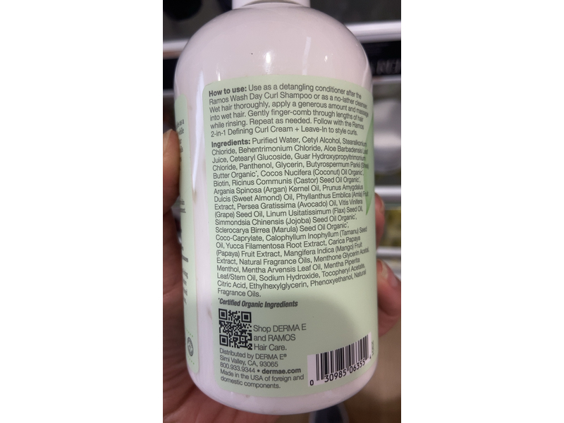 Derma.E Ramos Clean 2 In 1 Curl Conditioner + Co-Wash, 12 fl oz/355 mL