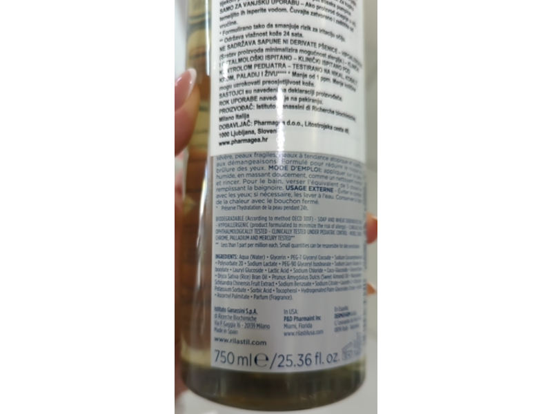 Rilastil Xerolact Protective & Anti-Irritation Cleansing Oil, 25.36 fl oz/750 mL