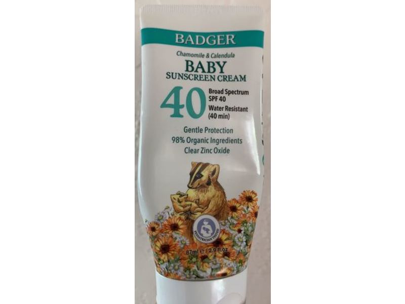 Badger Baby Sunscreen Cream, SPF 40, 2.9 fl oz/87 mL