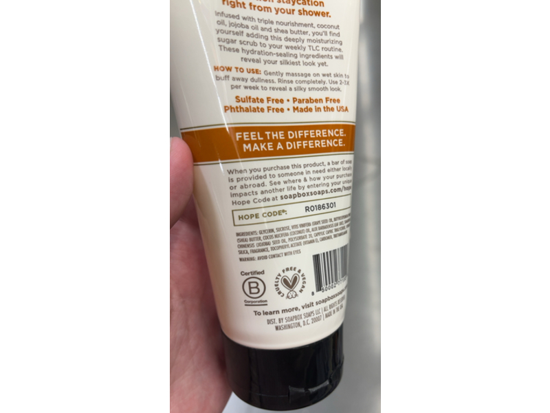 Soapbox Hydrating Body Scrub, Coconut Milk & Sandalwood, 6 oz/170 g