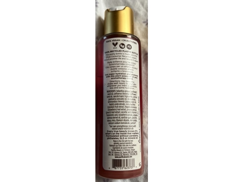 Pacifica Body Oil Shimmer, Strawberry Peach, 4 fl oz/118 mL