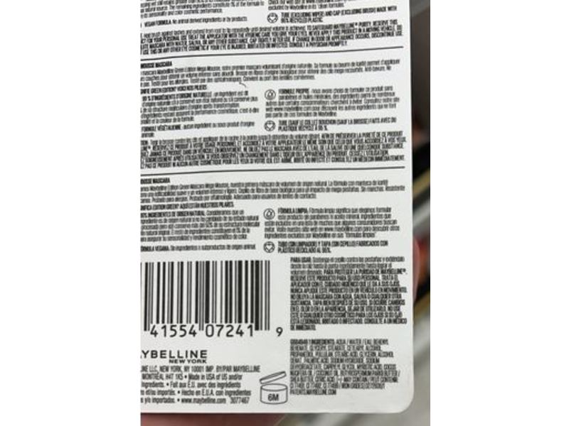 Maybelline New York Green Edition Mega Mousse Mascara, Very Black, 0.3 fl oz/9.0 mL