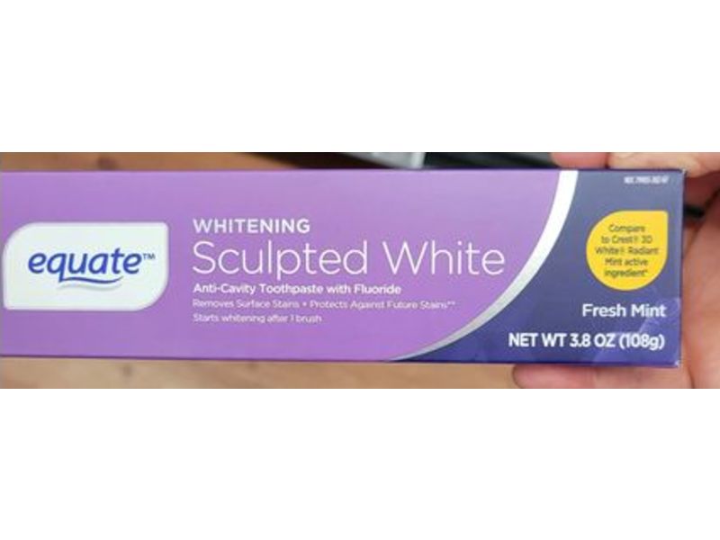 Equate Whitening Sculpted White Toothpaste, Fresh Mint, 3.8 oz/108 g