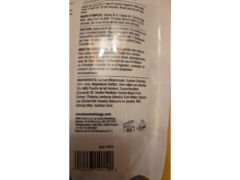 Cuccio Yogahhh! Milk Bath, Milk, Epsom Salt, Vanilla Bean+Mastiha,16 oz/453 g