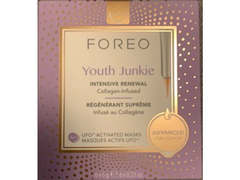 Foreo Youth Junkie Ufo Activated Mask, Intensive Renewal, 0.21 oz/6 g, 6 Count