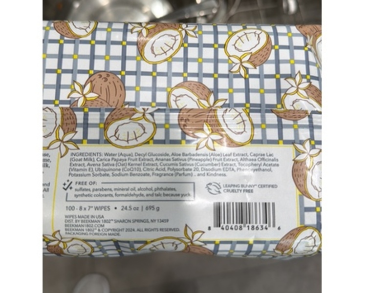 Beekman 1802 Coconut Cream Goat Milk Face Cleansing Wipes, Cucumber Extract, 100 Wipes