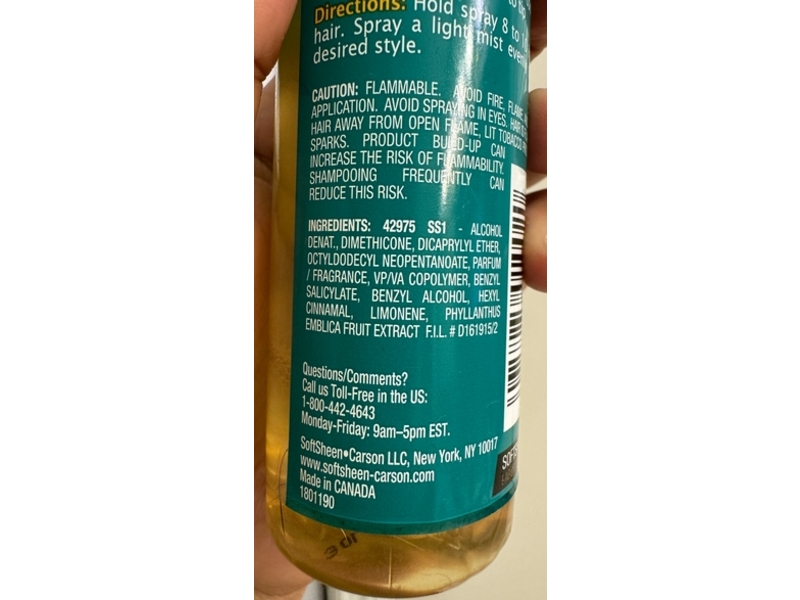 SoftSheen - Carson Optimum Amla Legend Enchanted Finish Hold + Polish Spray, Amla Oil, 6.1 fl oz/180 mL