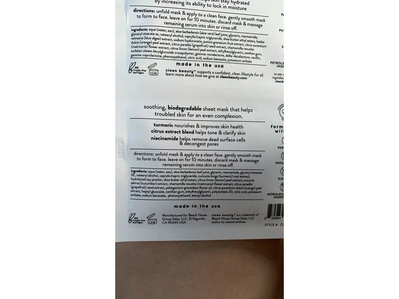 Cleen Beauty Blue Algae Hydrating & Turmeric Soothing Sheet Mask, 2 Ct