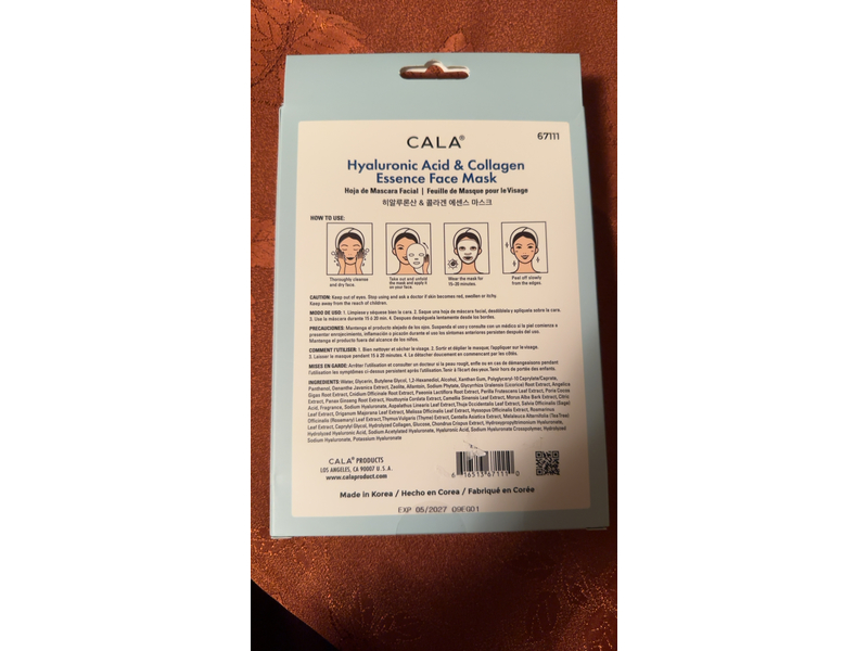 Cala Essence Face Mask, Hyaluronic Acid & Collagen, 0.8 fl oz/23 g, 5 Count