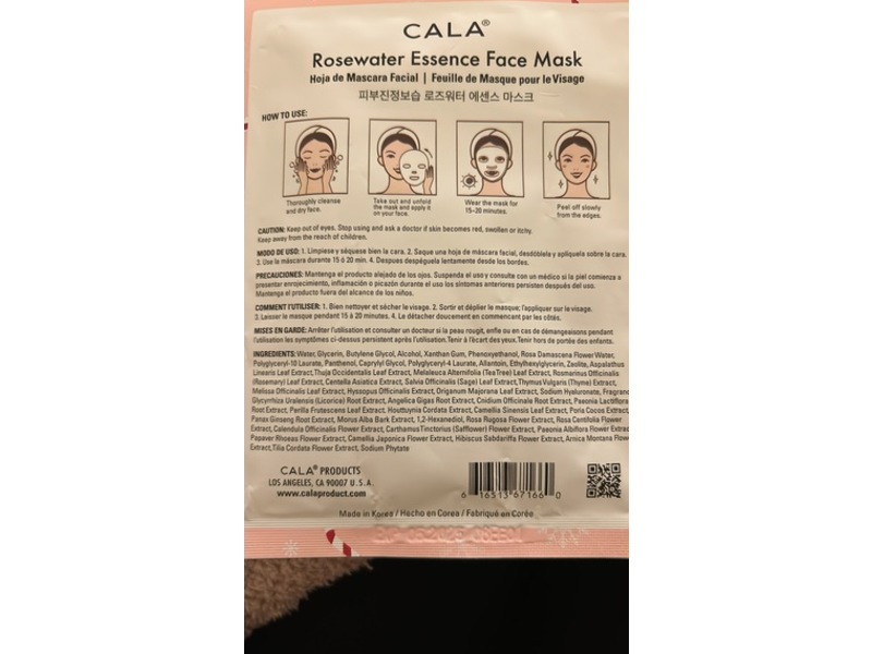 Cala Brightening & Toning Essence Face Mask, Rosewater, 0.8 fl oz/23 g
