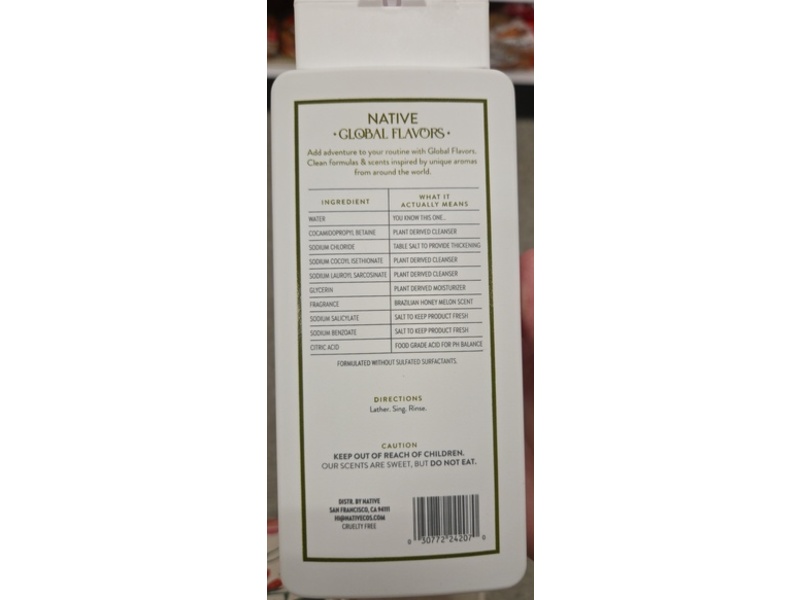 Native Body Wash, Honey Melon, 18 fl oz/532 mL