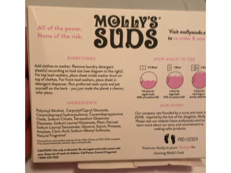 Mollys Suds Ultra Concentrated Laundry Detergent Sheets, Lavender, 120 Loads