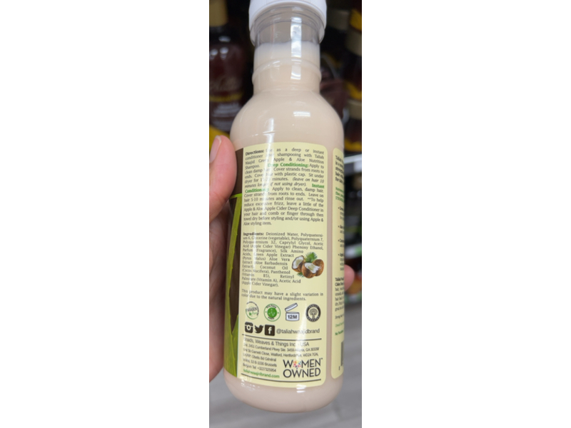 Taliah Waajid Nutrition Apple Cider Deep Conditioner, Green Apple & Aloe With Coconut, 12 fl oz/355 mL