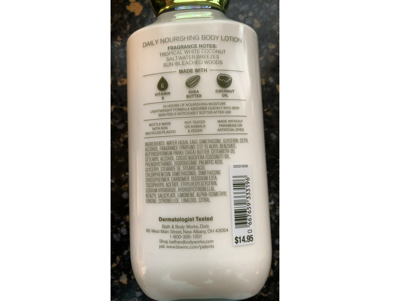 Bath & Body Works Daily Nourishing Body Lotion, Waikiki Beach Coconut, Shea Butter & Coconut Oil, 8 fl oz/236 mL
