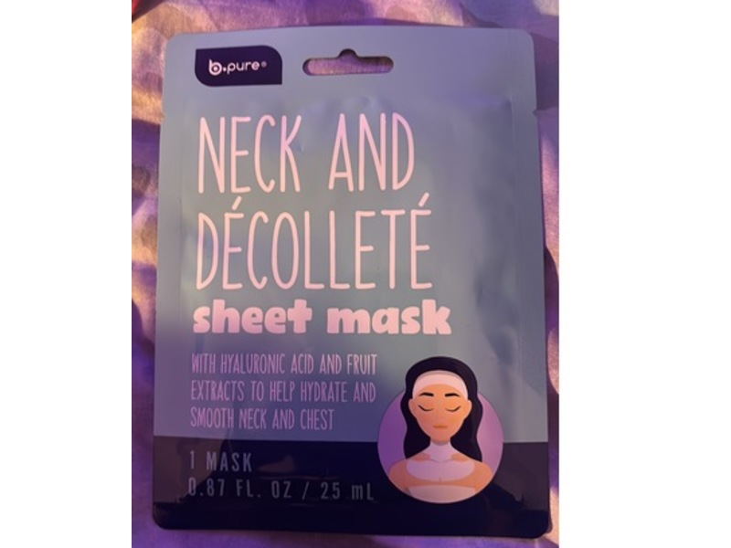 b-Pure Neck & Decollete Sheet Mask, Hyaluronic Acid & Fruit Extract, 0.87 fl oz.25 mL