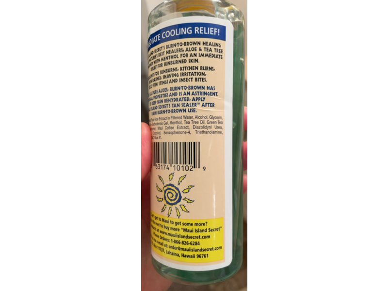 Maui Island Secret Burn. To. Brown Formula Sunburn Relief Healing Gel, 8 fl oz/236 mL