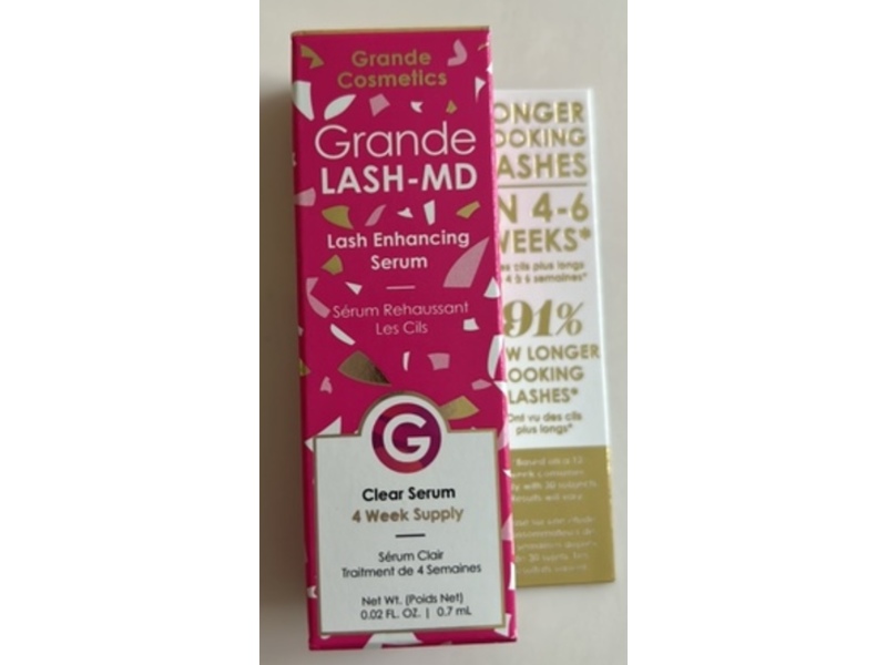 Grande Cosmetics Grande Lash-Md Lash Enhancing Serum, Clear Serum, 0.02 fl oz/0.7 mL