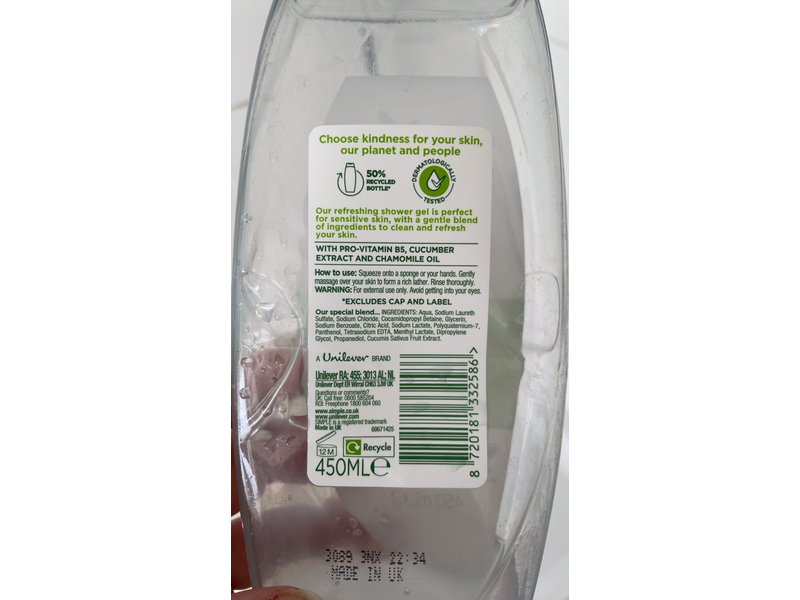 Simple Kind To Skin Refreshing Shower Gel, 450 mL