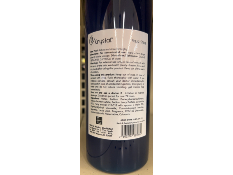 Crystal Ultra Shine Dishwashing Liquid, 33.8 fl oz/1 L