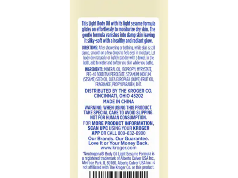 Kroger Light Body Oil, Sesame Oil, 8.5 fl oz/250 mL