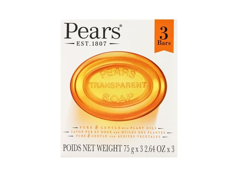 Pears Pure & Gentle Transparent Bar Soap, Plant Oil, 2.64 oz/75 g, 3 Count