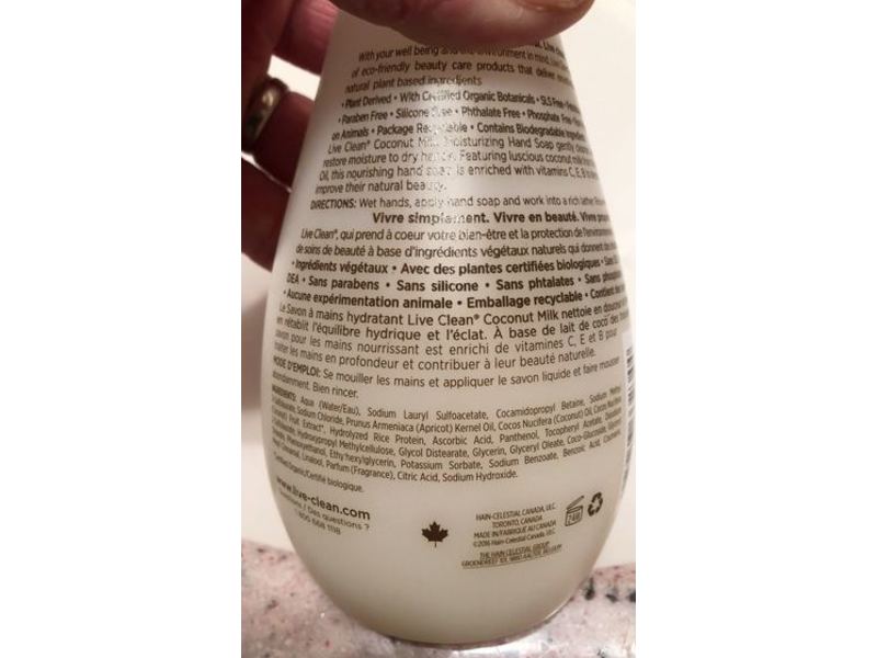 Live Clean Moisturizing Liquid Hand Soap, Coconut Milk, 17 fl oz/500 mL