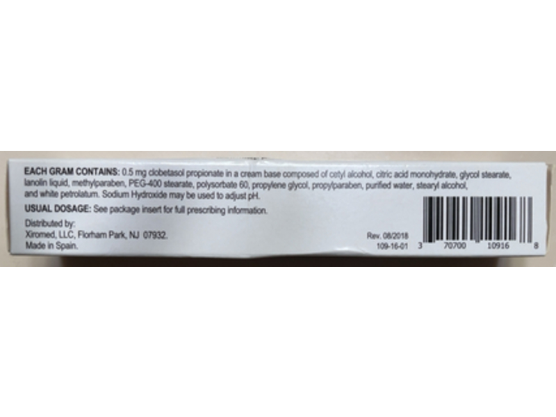 Clobetasol Propionate Cream, USP, 0.05%, 30 g, Xiromed (RX)