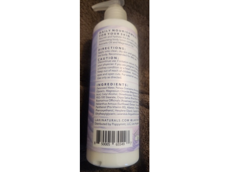 Laki Naturals Nourishing Body Lotion, Magnesium Oil, Lavender, 8 fl oz/237 mL