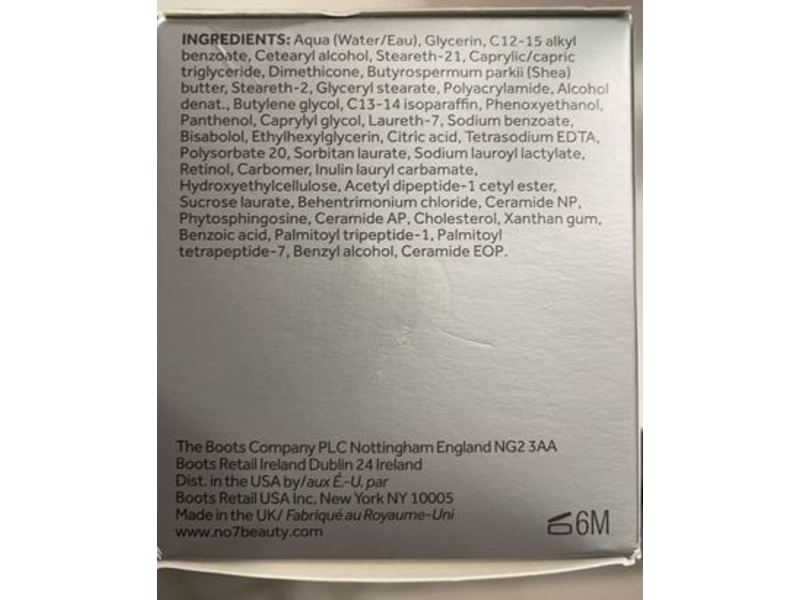 No7 Pure Retinol Night Repair Cream, Fragrance Free, 1.69 fl oz/50 mL