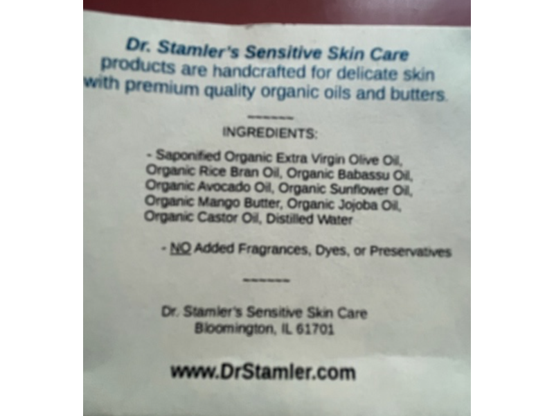 Dr. Stamler's Sensitive Skin Soap Babassu Face Hair & Body Bar, 4 oz/113 g