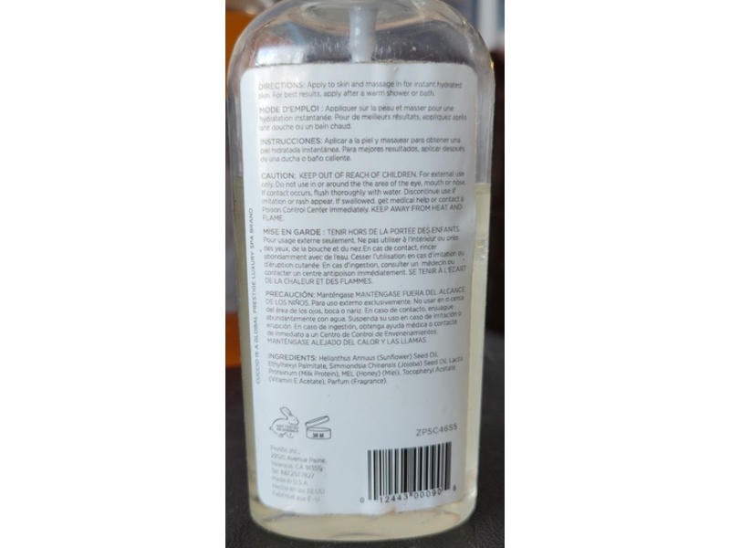 Prolific Body Care By Cuccio Hydrating Body Oil, Milk And Honey, 4 fl oz/118 mL