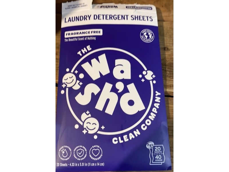 The Wash'd Clean Company Laundry Detergent Sheets, Fragrance Free, 20 Sheets